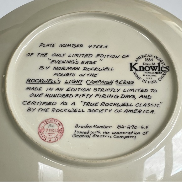 America’s Oldest Knowles Vintage Plate 4755N by Norman Rockwell Evening’s Ease - Picture 4 of 8